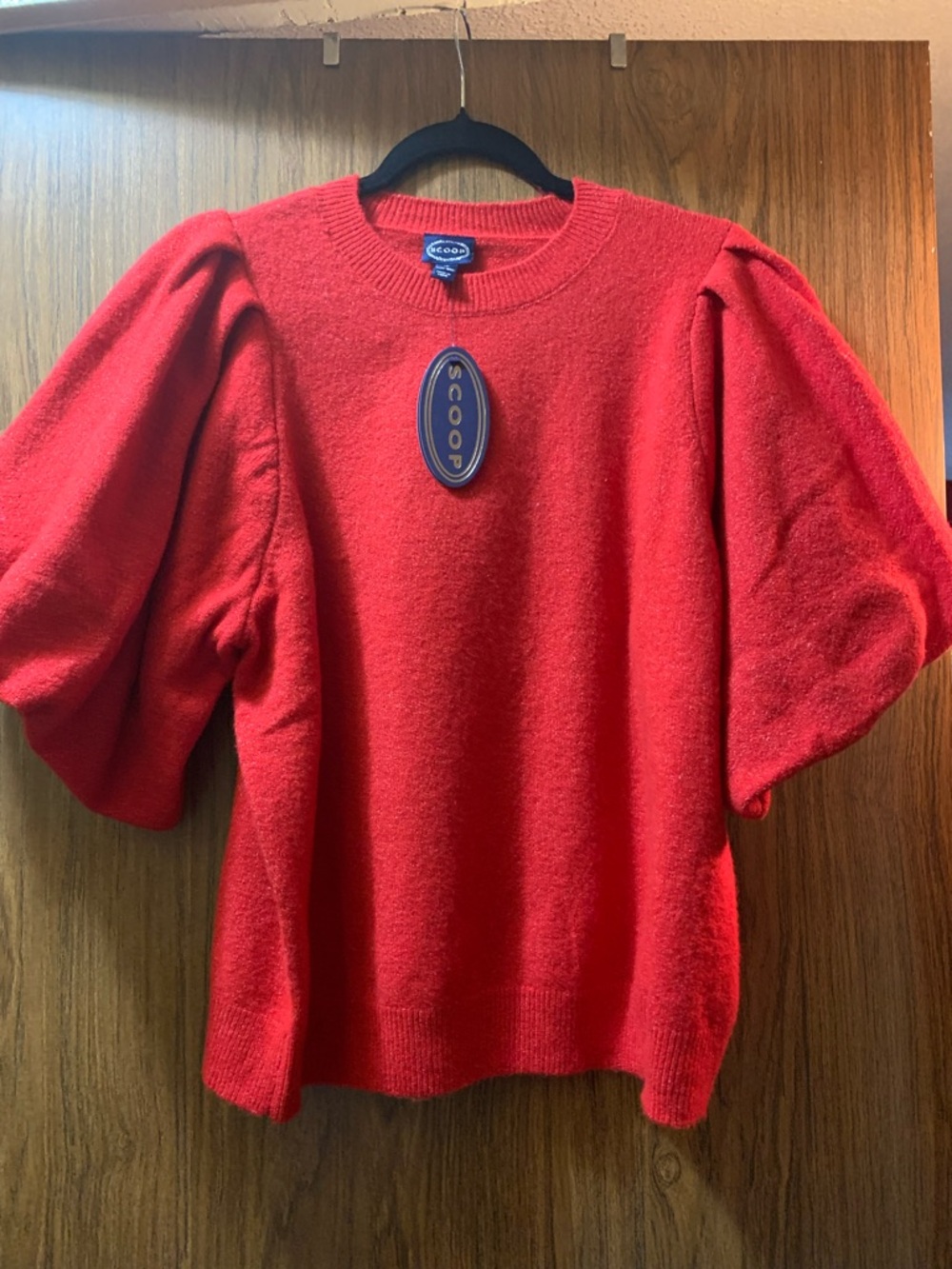 Women's Red Puff Sleeve Sweater Top